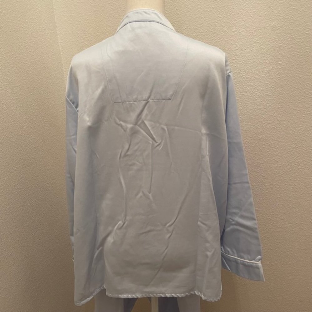 BabyBlue Brushed Satin/Cotton Pajama Set w/Floral Embroidery Accent - Picture 7 of 9